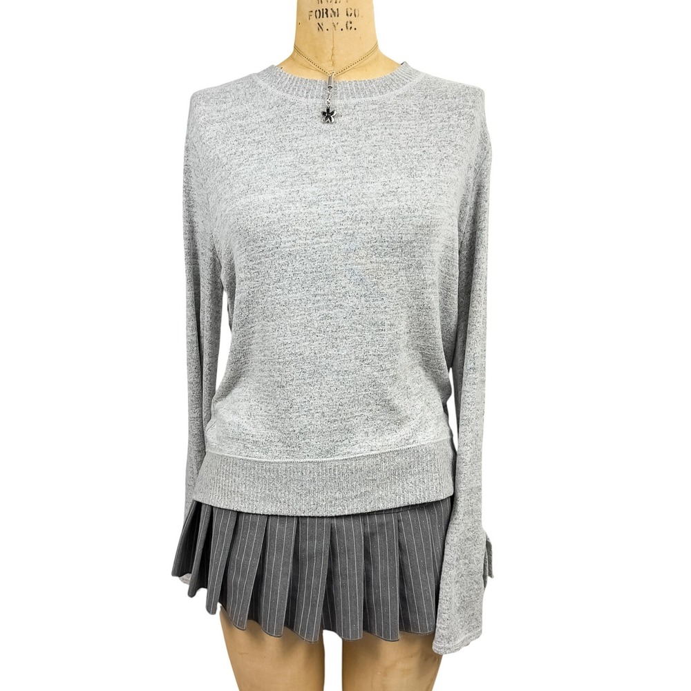 Abercrombie & Fitch Coquette Tie Cuff Sweater Top Grey Long Sleeve Preppy Cozy S